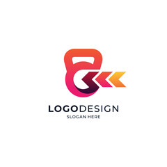 kettlebells and arrows for fitness, sports and gym club logo design