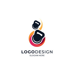 kettlebell and flame for workout, fitness, sport and gym logo design