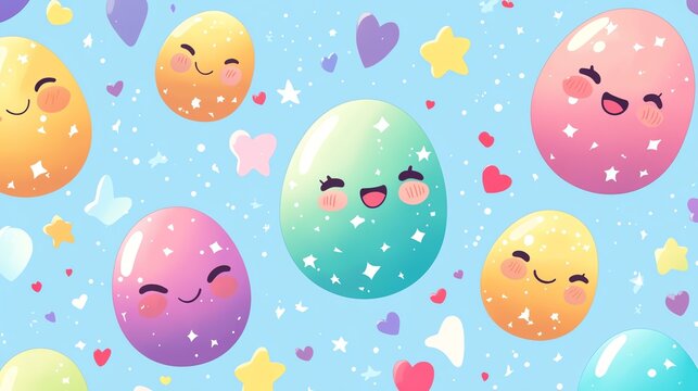 Colorful, happy eggs pattern with cheerful faces.