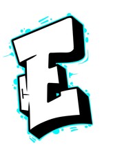 digital letter e, digital graffiti e with cool patterns and simple colors