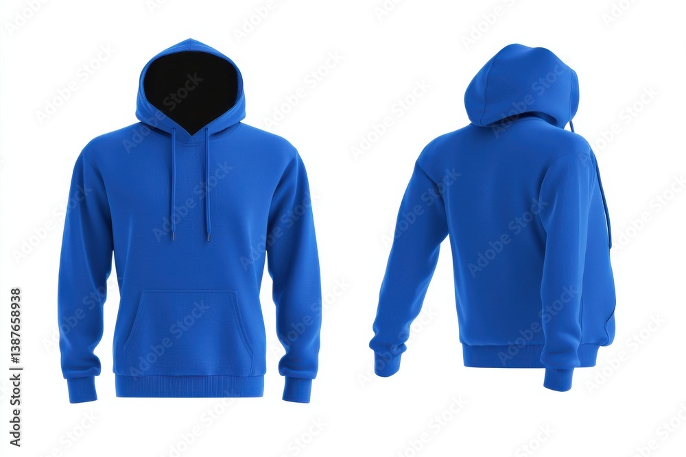 Poster bright blue hoodie displayed from multiple angles emphasizing comfort and style for casual wear