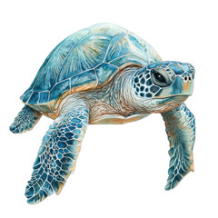 Fototapeta premium Watercolor sea turtle illustration, blue marine reptile artwork, detailed ocean wildlife design for logos and prints isolated PNG with Transparent Background