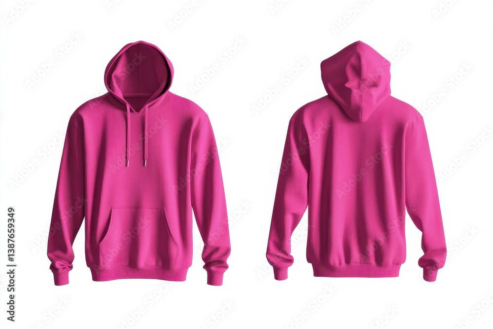 Aufkleber bright pink hooded sweatshirt displayed from both front and back angles in a neutral setting