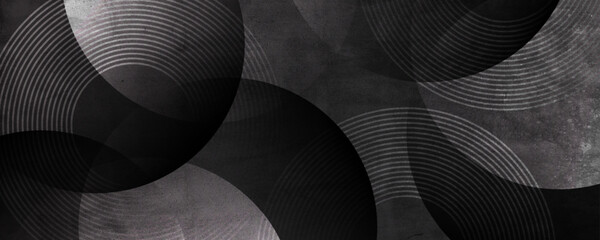 Black silver rough grunge abstract background overlap layer on dark space with circles lines decoration. Modern graphic design element vintage style concept for web, flyer, card, or brochure cover © Arroyan Art
