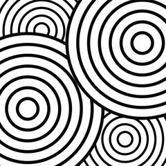  Abstract seamless pattern of overlapping concentric circles in black and white. A clean vector illustration ideal for backgrounds, wrapping paper, textiles, and modern design.