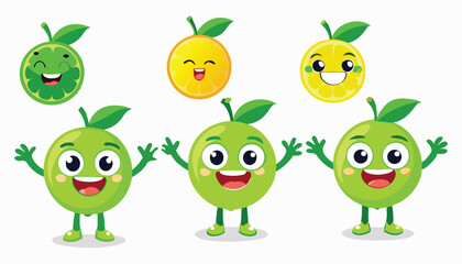 Obraz premium Funny cartoon monsters and fruits with cute smiling faces