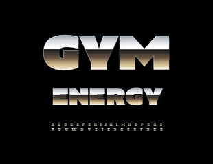 Vector Iron icon Gym Energy.Metallic Modern Font. Reflective Silver Alphabet Letters and Numbers
