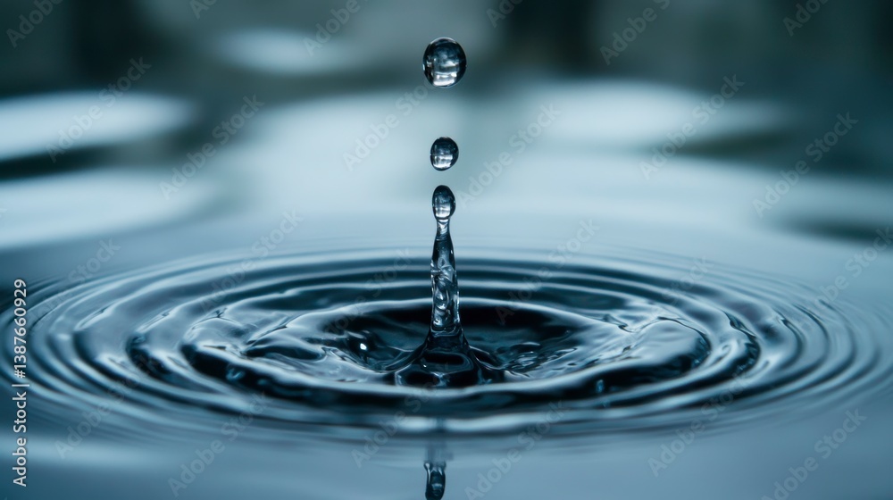 Poster close-up of a water droplet impacting a surface, creating concentric ripples.