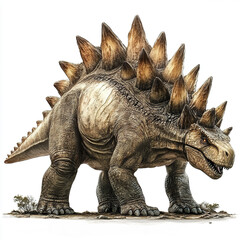 Fototapeta premium Stegosaurus with spiked back on white background
