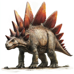 Fototapeta premium Stegosaurus with vibrant plates stands on white background