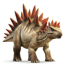 Fototapeta premium Stegosaurus with spiked back on white background, looking fierce