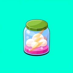 Obraz premium Enigmatic Elixir: Mystical Storm Jar on Electric Cyan Sky