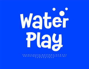 Vector Funny logo Water Play. White Playful Font. Handwritten Alphabet Letters and Numbers set.