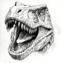 Naklejka premium Tyrannosaurus rex roaring with fierce expression, detailed sketch