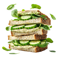 A Fresh Veggie Sandwich with Hummus Spinach Cucumber Isolated on Transparent Background