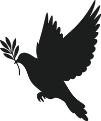 Elegant Flying Dove Silhouette with Olive Branch Vector Design