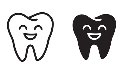 Smiling Tooth Icons – Minimalist Dental Vector Set in Black and White