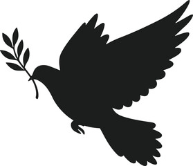 Peace Dove Silhouette with Olive Branch Vector Illustration