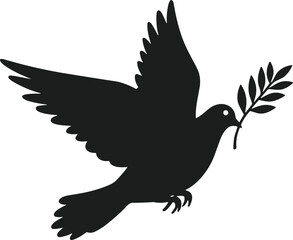 Graceful Dove Silhouette with Olive Branch Vector for Peace Concepts
