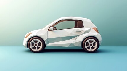 Fototapeta premium A sleek low poly model of an ultra-compact smart car is presented in a side profile view against a minimalist light blue background showcasing its modern design and innovative