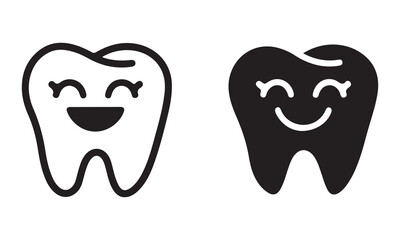 Smiling Tooth Icons – Minimalist Dental Vector Set in Black and White