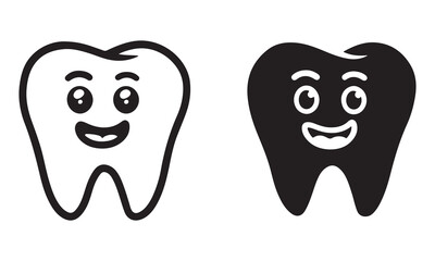 Smiling Tooth Icons – Minimalist Dental Vector Set in Black and White