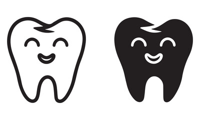 Smiling Tooth Icons – Minimalist Dental Vector Set in Black and White