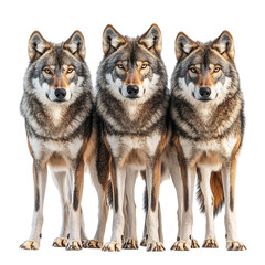 Majestic Wolf Pack Standing Together Isolated on Transparent Background