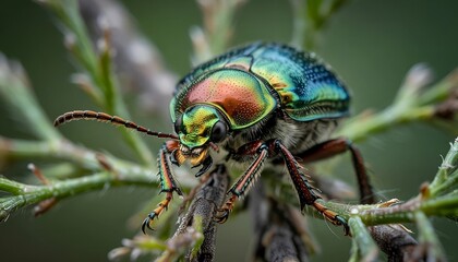 Fototapeta premium Macro photography, photorealistic, a detailed shot of a beetle's carapace