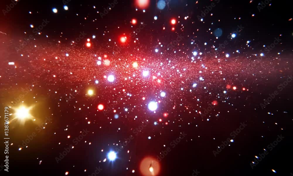 Wall mural blue and red dots flickering over deep black backdrop with varying intensity creating digital matrix