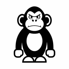 Fototapeta premium Black And White Cartoon Monkey Illustration With Angry Expression Vector Graphics