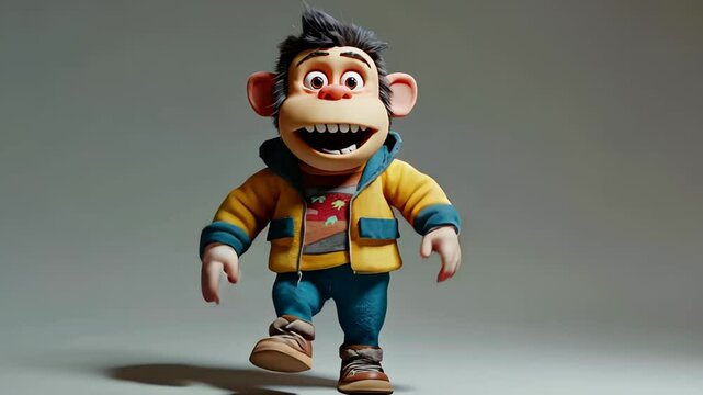 Cute Cartoon Monkey Character in Costume Smiling at Kids during Colorful Carnival Fun