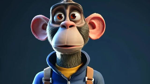 Cute 3D Cartoon Monkey and Friends Fun Colorful Characters for Kids Illustration