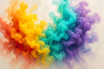 Vibrant multicolor ink clouds swirling in soft studio light atmosphere