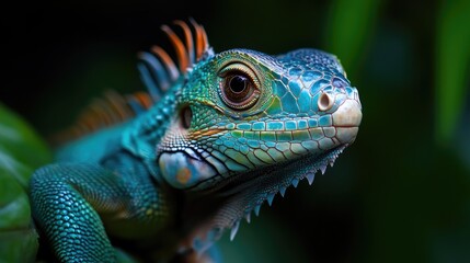 Vibrant iguana portrait in close-up