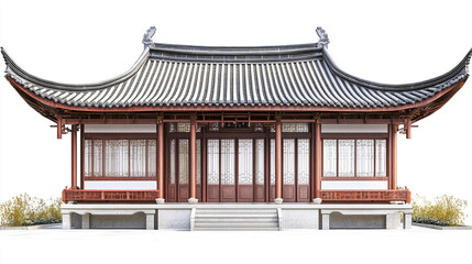 Obraz premium Traditional Chinese house with ornate roof and wooden details