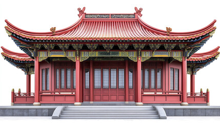 Obraz premium Traditional Chinese architecture with ornate red details and curved roof