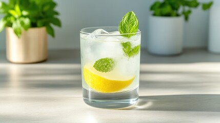 Fototapeta premium Refreshing, light drink with lemon and mint