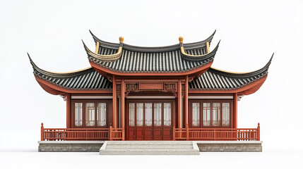 Fototapeta premium Traditional Chinese house with ornate roof design on white background