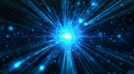 Fototapeta premium Abstract blue light burst, glowing energy, particles, star, cosmic, space, galaxy, universe, explosion.