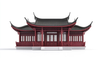 Obraz premium Traditional Chinese house with ornate roof on white background
