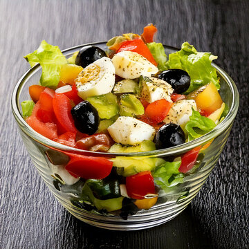 Salade ni&ccedil;oise dans un saladier en verre