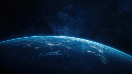 Stunning image of Earth seen from space with glowing edges. Ideal for science, technology, and global concepts.