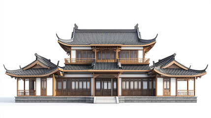 Obraz premium Traditional Chinese house with ornate roof design on white background