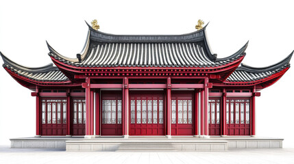 Fototapeta premium Traditional Chinese architecture with red pillars and ornate roof design