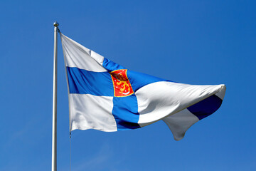 Finlands state flag  waving in the wind