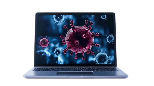 Laptop Screen Displays Virus Microscopic View  A Worrisome Digital Image