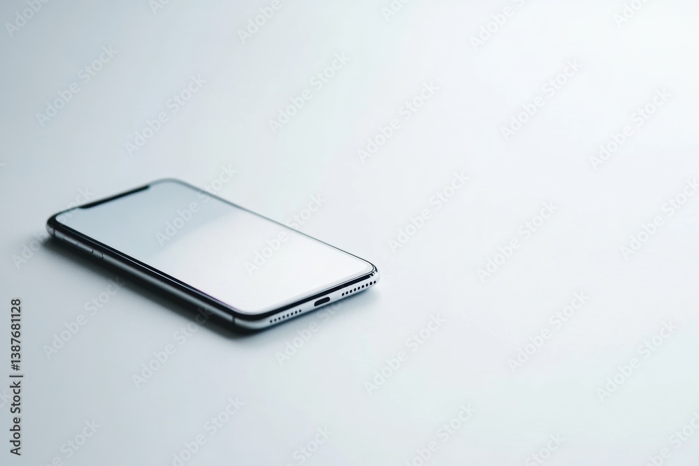 Aufkleber Modern smartphone elegantly displayed on a smooth white surface with soft lighting reflecting minimalist design principles