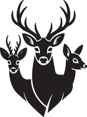 Graphic Silhouette Vector Black of wild, male, female, and roe deer . with white background