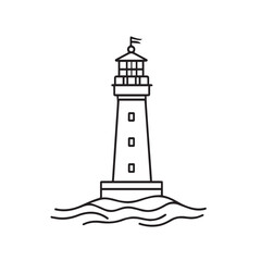 Lighthouse icon stands seaside maritime navigation ocean horizon guidance safety